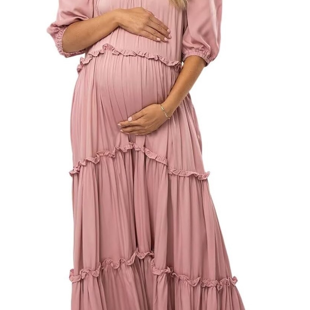 Pink Ruffled Maternity Maxi Dress